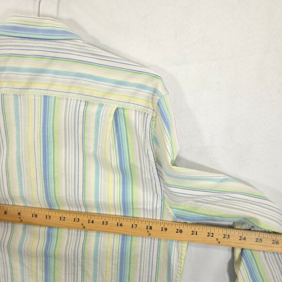 Tommy Bahama Shirt Mens Large Green Blue Striped Silk Blend Stretch Long Sleeve - Picture 5 of 8